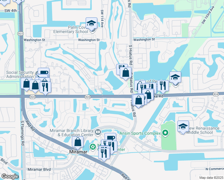 map of restaurants, bars, coffee shops, grocery stores, and more near 1509 Southwest 113th Avenue in Pembroke Pines