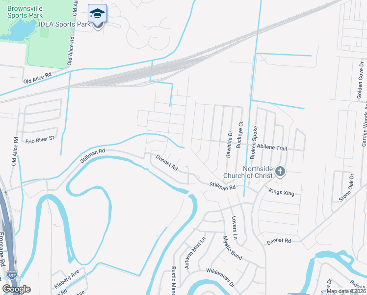 map of restaurants, bars, coffee shops, grocery stores, and more near 6008 Cindy Nerea Court in Brownsville