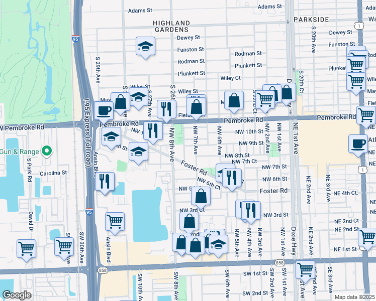 map of restaurants, bars, coffee shops, grocery stores, and more near 814 Northwest 7th Terrace in Hallandale Beach