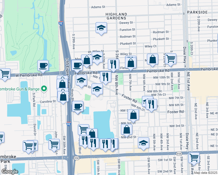 map of restaurants, bars, coffee shops, grocery stores, and more near 826 Northwest 7th Street in Hallandale Beach