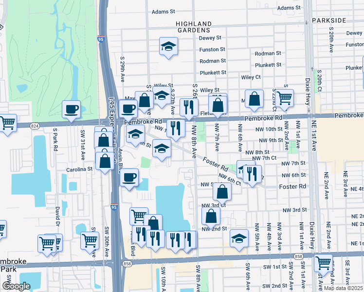 map of restaurants, bars, coffee shops, grocery stores, and more near 826 Northwest 7th Street in Hallandale Beach