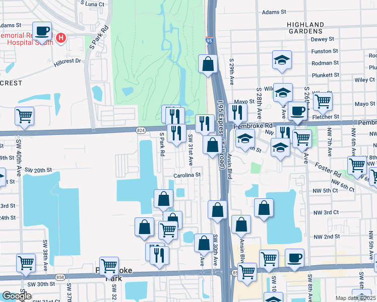 map of restaurants, bars, coffee shops, grocery stores, and more near 2000a Southwest 31st Avenue in Hallandale Beach