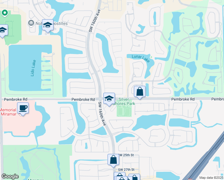 map of restaurants, bars, coffee shops, grocery stores, and more near 15972 Southwest 15th Street in Pembroke Pines