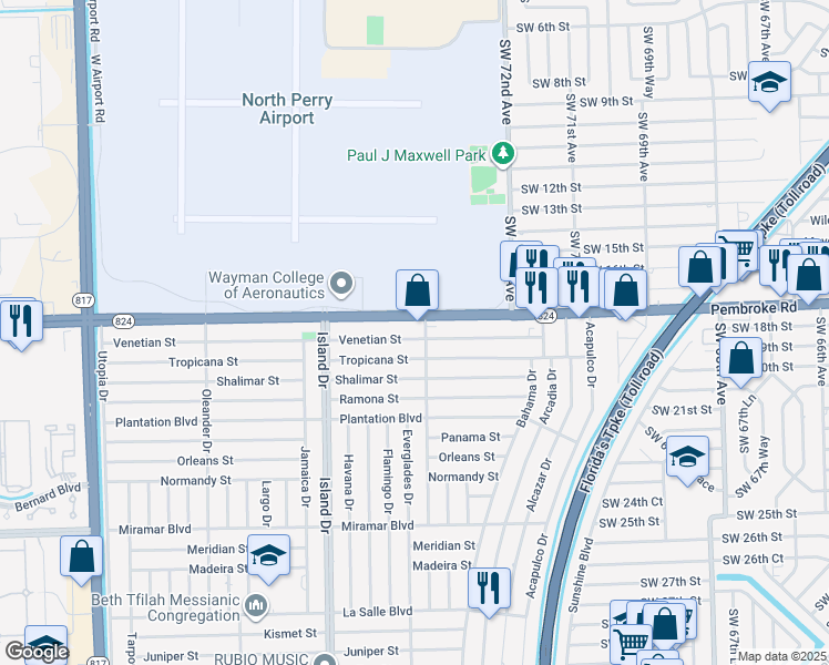 map of restaurants, bars, coffee shops, grocery stores, and more near in Broward County