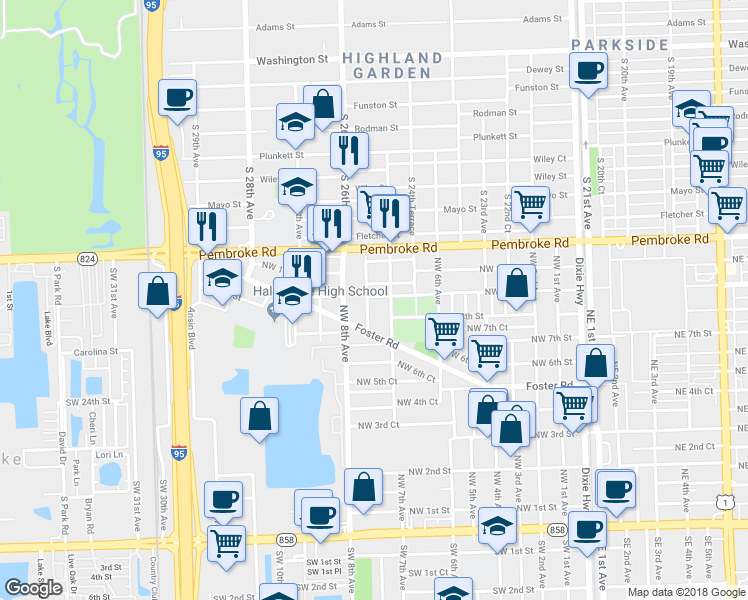 map of restaurants, bars, coffee shops, grocery stores, and more near 700 Northwest 9th Court in Hallandale Beach