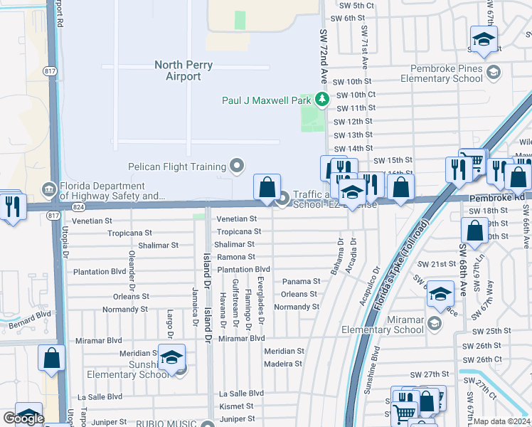 map of restaurants, bars, coffee shops, grocery stores, and more near in Broward County