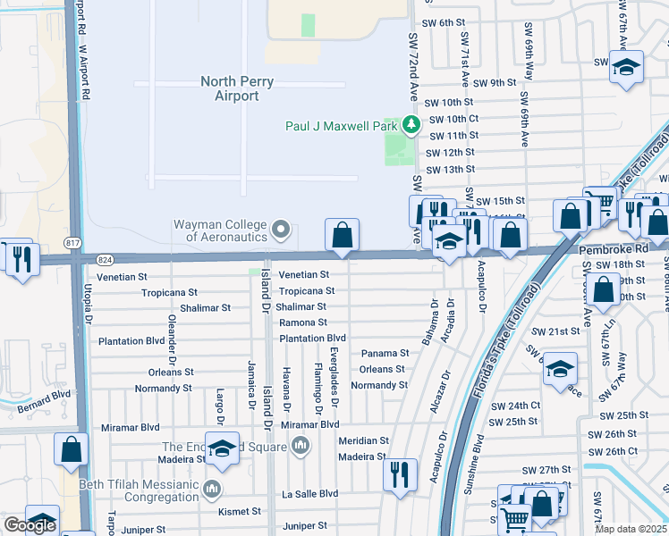 map of restaurants, bars, coffee shops, grocery stores, and more near in Broward County