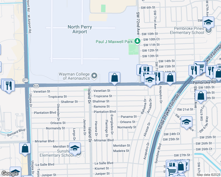 map of restaurants, bars, coffee shops, grocery stores, and more near in Broward County