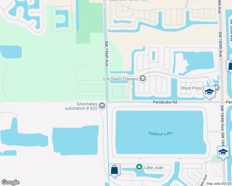 map of restaurants, bars, coffee shops, grocery stores, and more near 1511 Southwest 194th Terrace in Pembroke Pines