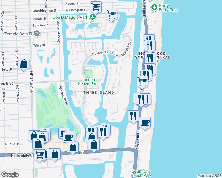 map of restaurants, bars, coffee shops, grocery stores, and more near 814 Northeast 27th Avenue in Hallandale Beach