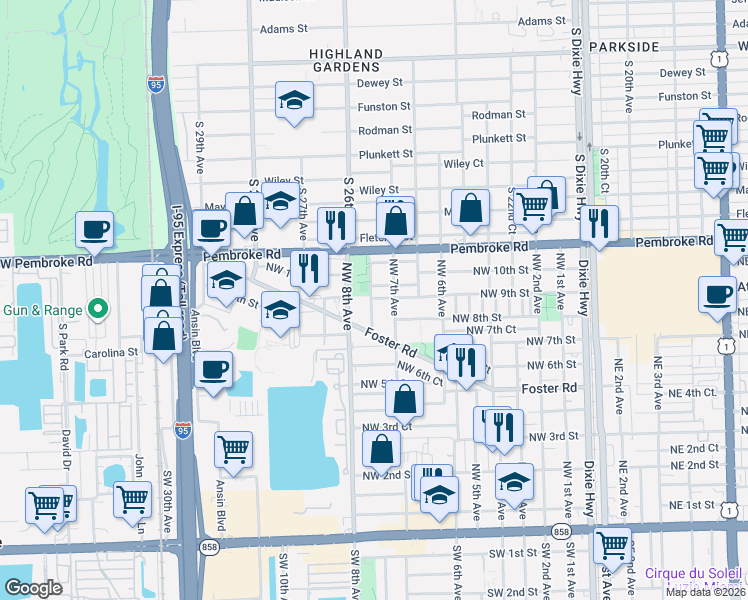 map of restaurants, bars, coffee shops, grocery stores, and more near 900 Southwest 8th Avenue in Hallandale Beach