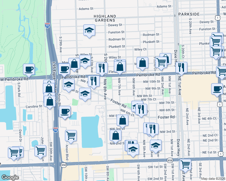 map of restaurants, bars, coffee shops, grocery stores, and more near 900 Southwest 8th Avenue in Hallandale Beach