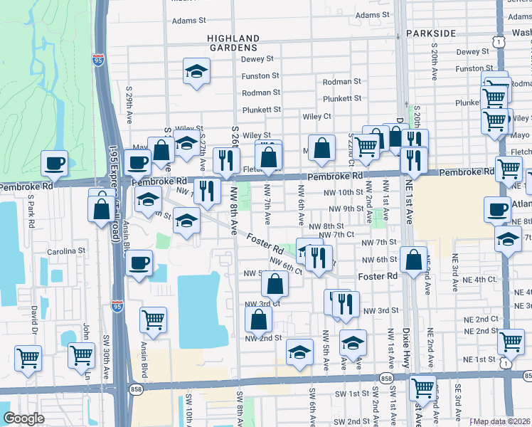 map of restaurants, bars, coffee shops, grocery stores, and more near 700 Northwest 9th Court in Hallandale Beach
