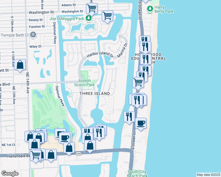 map of restaurants, bars, coffee shops, grocery stores, and more near 814 Northeast 27th Avenue in Hallandale Beach