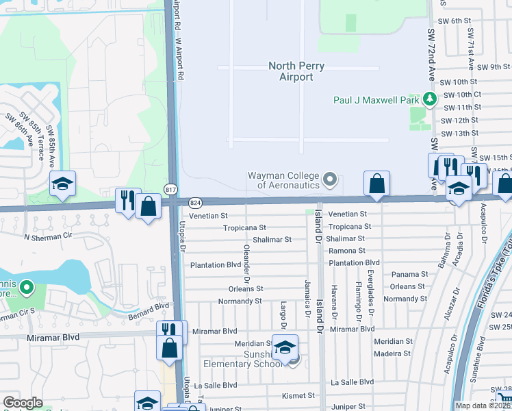 map of restaurants, bars, coffee shops, grocery stores, and more near in Miramar