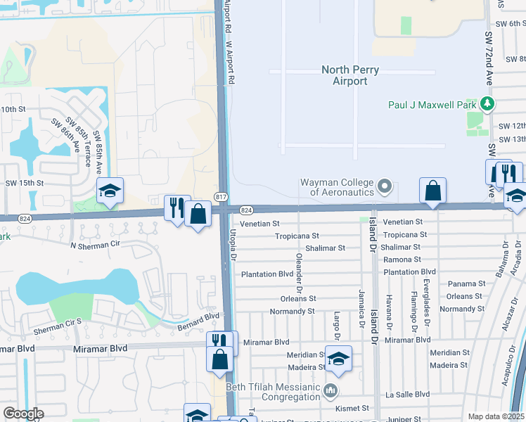 map of restaurants, bars, coffee shops, grocery stores, and more near 7995 Pembroke Road in Pembroke Pines