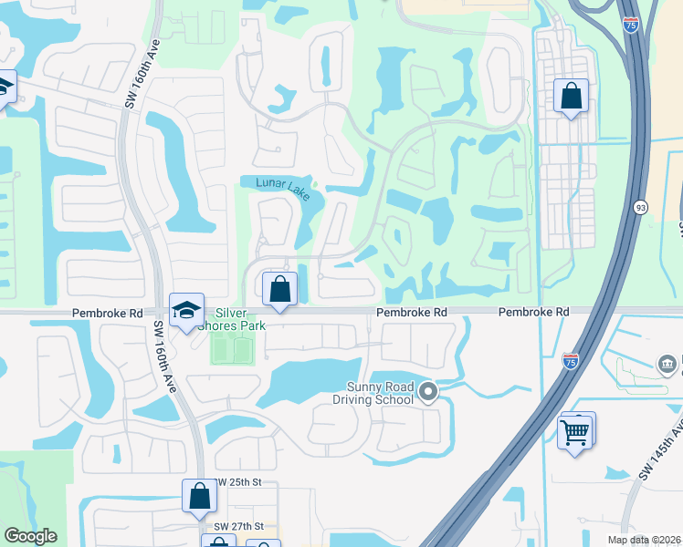 map of restaurants, bars, coffee shops, grocery stores, and more near 15643 16th Street in Pembroke Pines