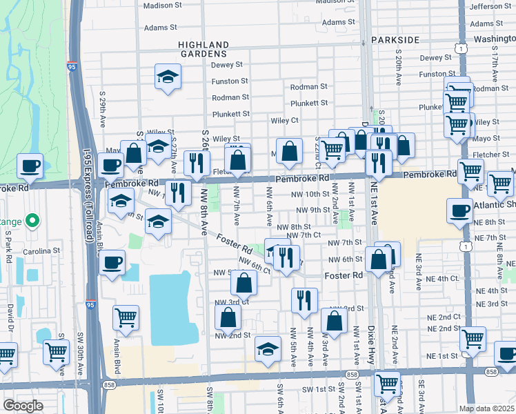 map of restaurants, bars, coffee shops, grocery stores, and more near 616 Northwest 9th Street in Hallandale Beach
