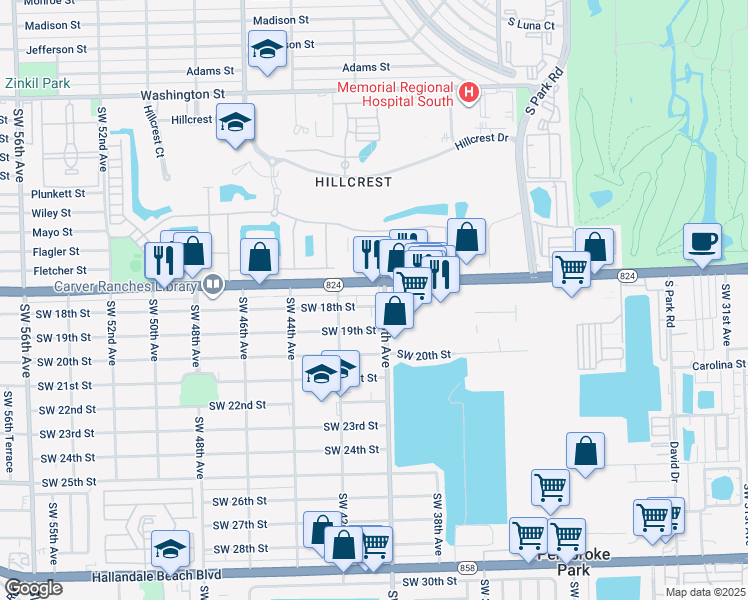 map of restaurants, bars, coffee shops, grocery stores, and more near 4009 Southwest 18th Street in West Park