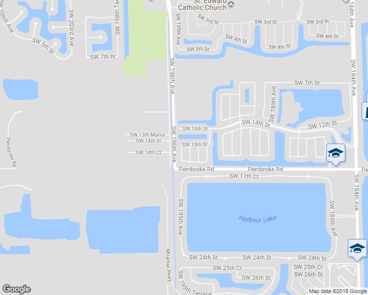map of restaurants, bars, coffee shops, grocery stores, and more near 1511 Southwest 194th Terrace in Pembroke Pines