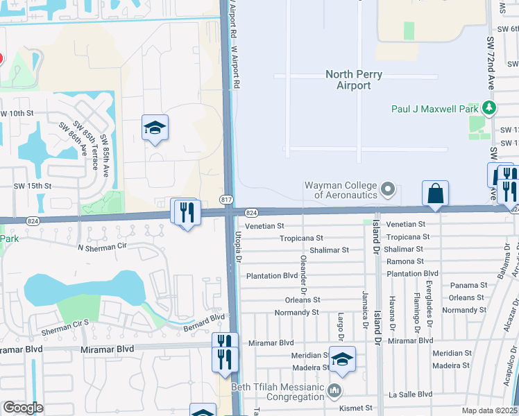 map of restaurants, bars, coffee shops, grocery stores, and more near 7995 Pembroke Road in Pembroke Pines
