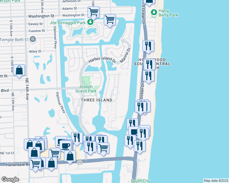 map of restaurants, bars, coffee shops, grocery stores, and more near 814 Northeast 27th Avenue in Hallandale Beach