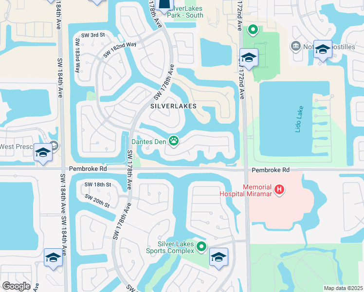 map of restaurants, bars, coffee shops, grocery stores, and more near 17514 Southwest 12th Street in Pembroke Pines