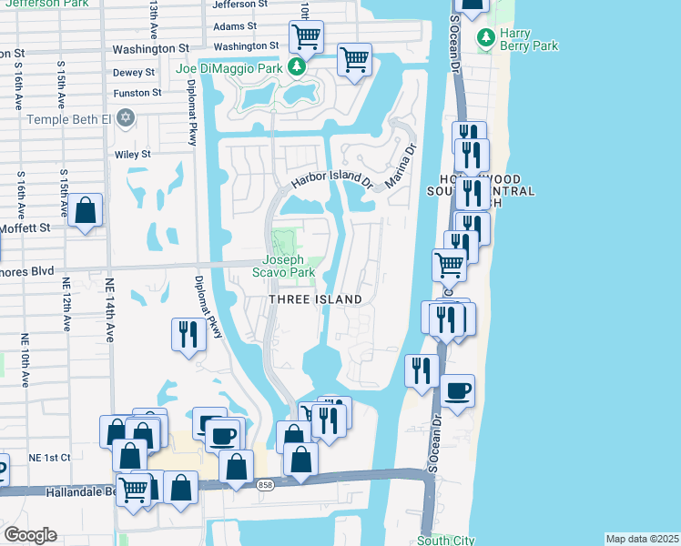 map of restaurants, bars, coffee shops, grocery stores, and more near 807 Northeast 26th Avenue in Hallandale Beach