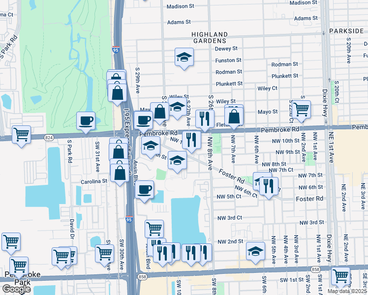 map of restaurants, bars, coffee shops, grocery stores, and more near 908 Northwest 10th Street in Hallandale Beach