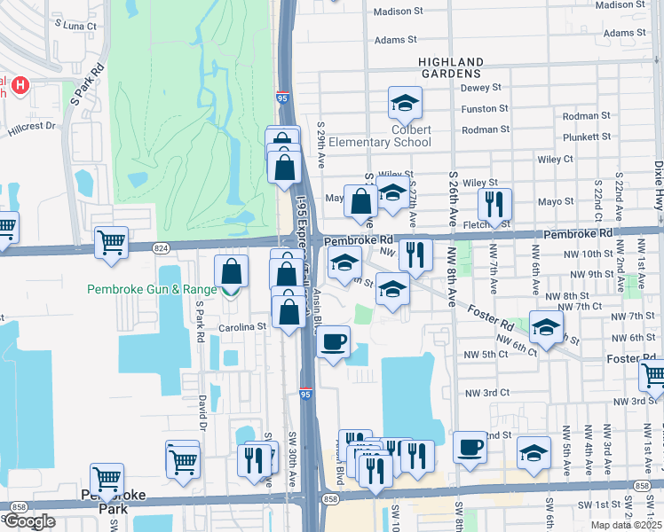 map of restaurants, bars, coffee shops, grocery stores, and more near 1043 Northwest 8th Street in Hallandale Beach