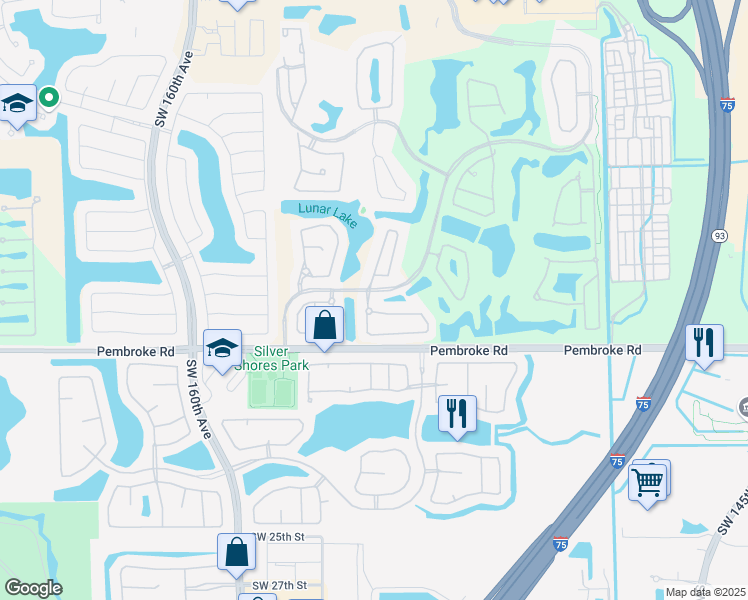 map of restaurants, bars, coffee shops, grocery stores, and more near 15643 16th Street in Pembroke Pines