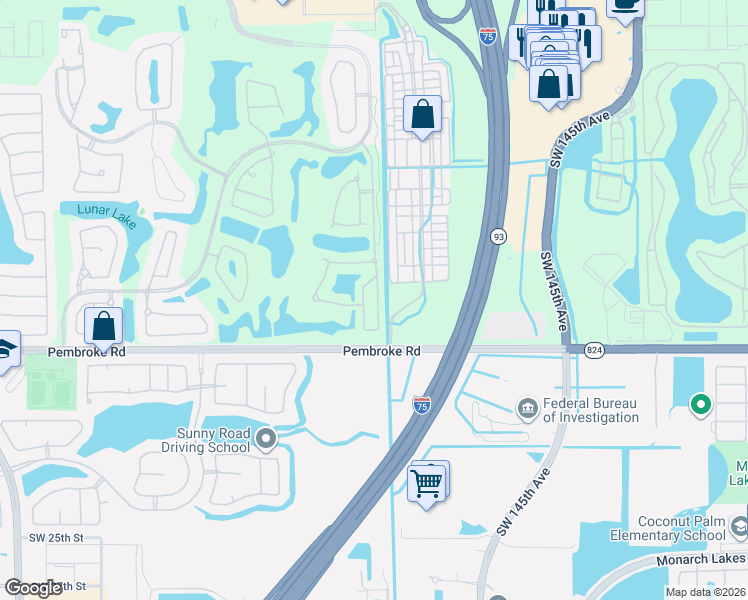 map of restaurants, bars, coffee shops, grocery stores, and more near 1636 Southwest 149th Avenue in Pembroke Pines