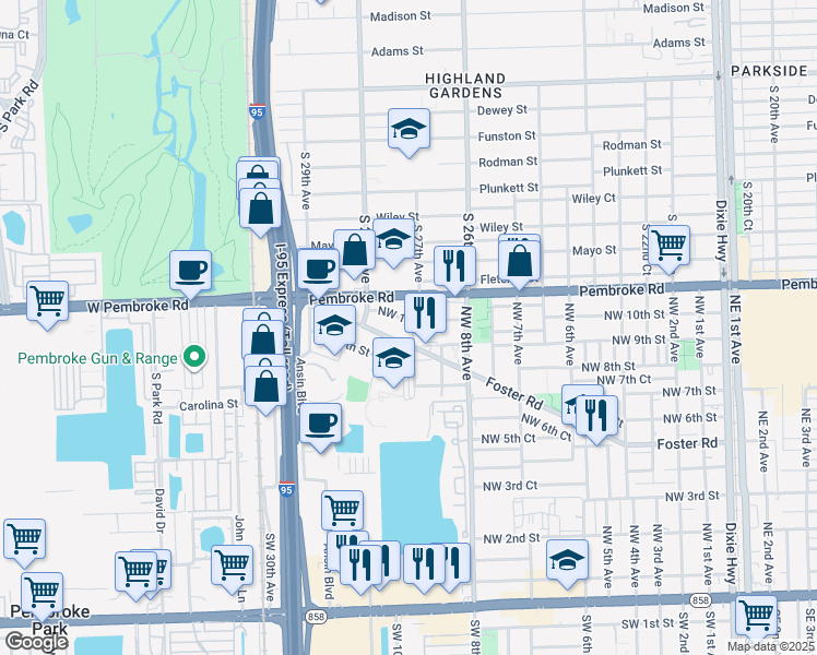map of restaurants, bars, coffee shops, grocery stores, and more near 908 Northwest 10th Street in Hallandale Beach