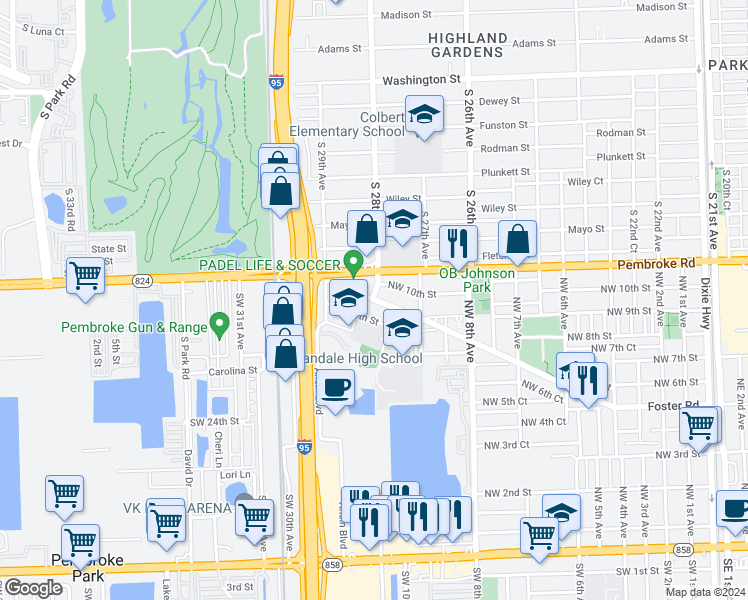 map of restaurants, bars, coffee shops, grocery stores, and more near 1012 Foster Road in Hallandale Beach