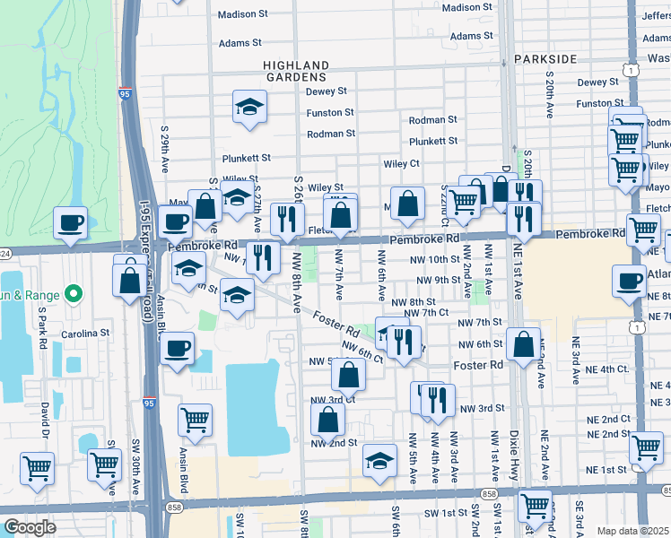 map of restaurants, bars, coffee shops, grocery stores, and more near 700 Northwest 9th Court in Hallandale Beach