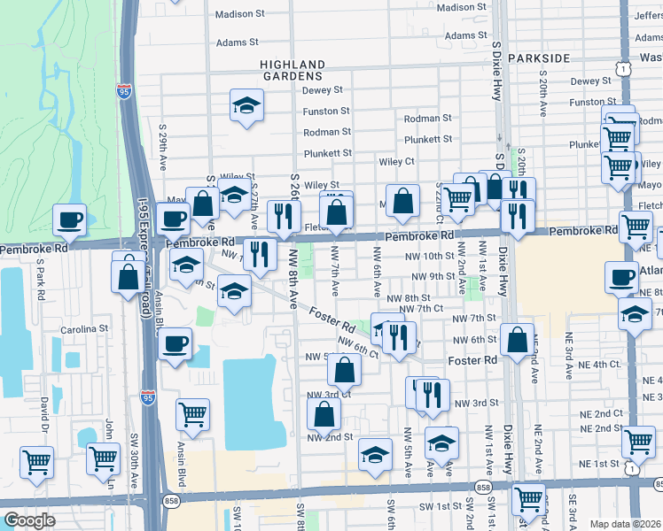 map of restaurants, bars, coffee shops, grocery stores, and more near 700 Northwest 9th Court in Hallandale Beach