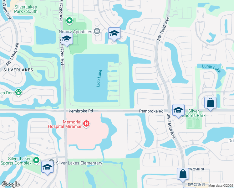 map of restaurants, bars, coffee shops, grocery stores, and more near 16721 Southwest 14th Street in Pembroke Pines