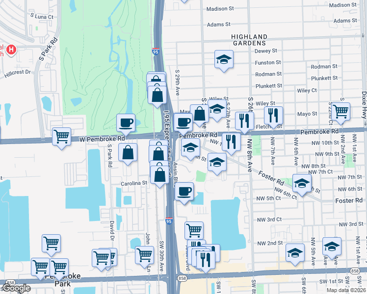 map of restaurants, bars, coffee shops, grocery stores, and more near 860 Northwest 11th Avenue in Hallandale Beach