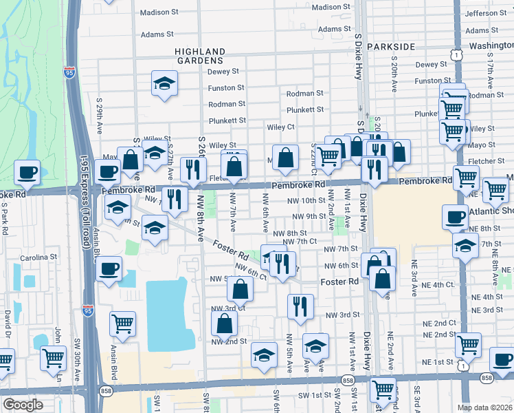map of restaurants, bars, coffee shops, grocery stores, and more near 616 Northwest 9th Street in Hallandale Beach
