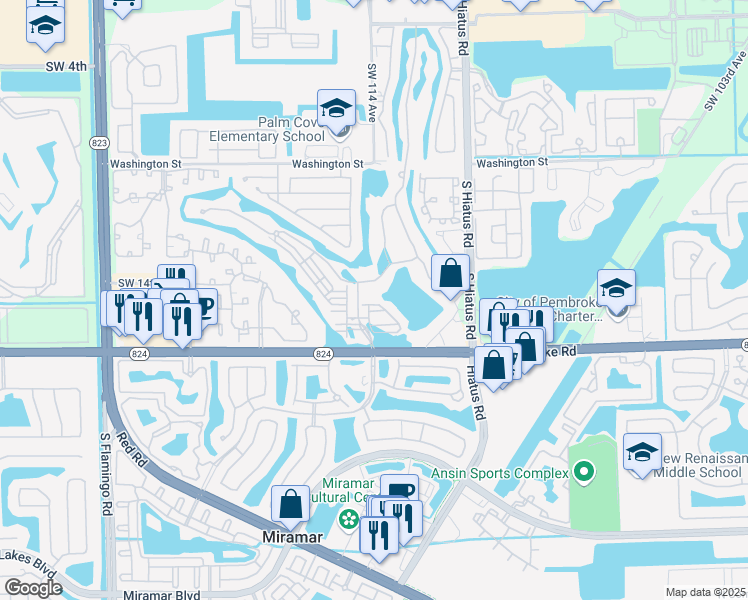 map of restaurants, bars, coffee shops, grocery stores, and more near 11353 Southwest 13th Street in Pembroke Pines