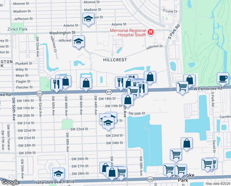 map of restaurants, bars, coffee shops, grocery stores, and more near 4009 Southwest 18th Street in West Park