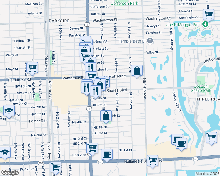 map of restaurants, bars, coffee shops, grocery stores, and more near 900 Atlantic Shores Boulevard in Hallandale Beach