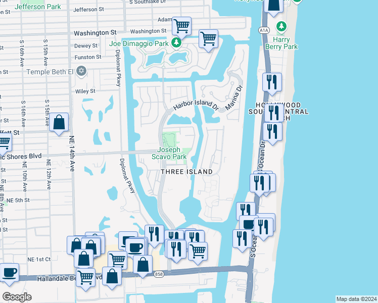 map of restaurants, bars, coffee shops, grocery stores, and more near 807 Northeast 26th Avenue in Hallandale Beach