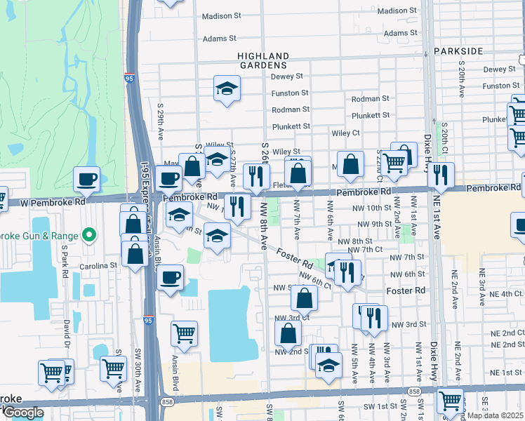 map of restaurants, bars, coffee shops, grocery stores, and more near 900 Southwest 8th Avenue in Hallandale Beach
