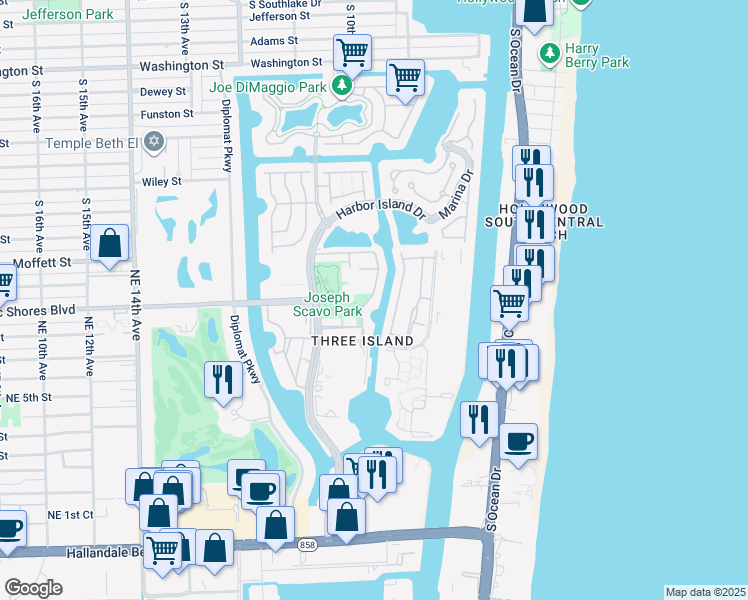 map of restaurants, bars, coffee shops, grocery stores, and more near 807 Northeast 26th Avenue in Hallandale Beach