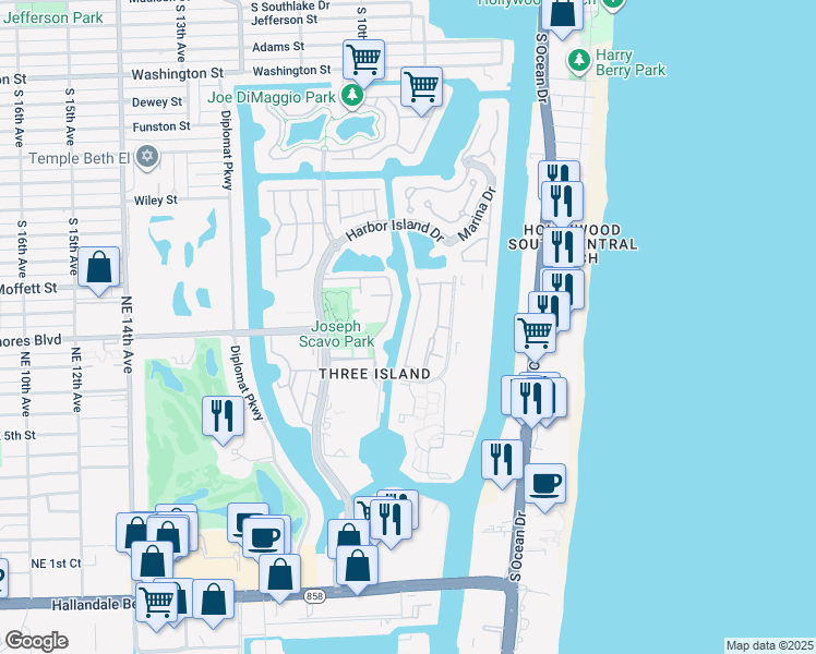 map of restaurants, bars, coffee shops, grocery stores, and more near 807 Northeast 26th Avenue in Hallandale Beach
