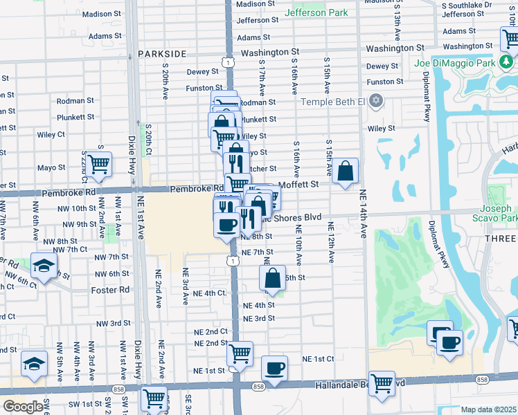map of restaurants, bars, coffee shops, grocery stores, and more near in Hallandale Beach