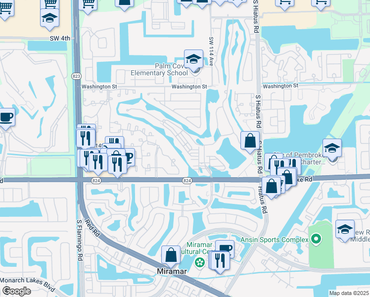 map of restaurants, bars, coffee shops, grocery stores, and more near 11566 Southwest 13th Lane in Pembroke Pines