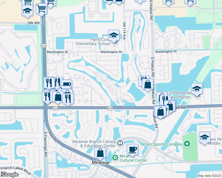 map of restaurants, bars, coffee shops, grocery stores, and more near 11652 Southwest 13th Court in Pembroke Pines