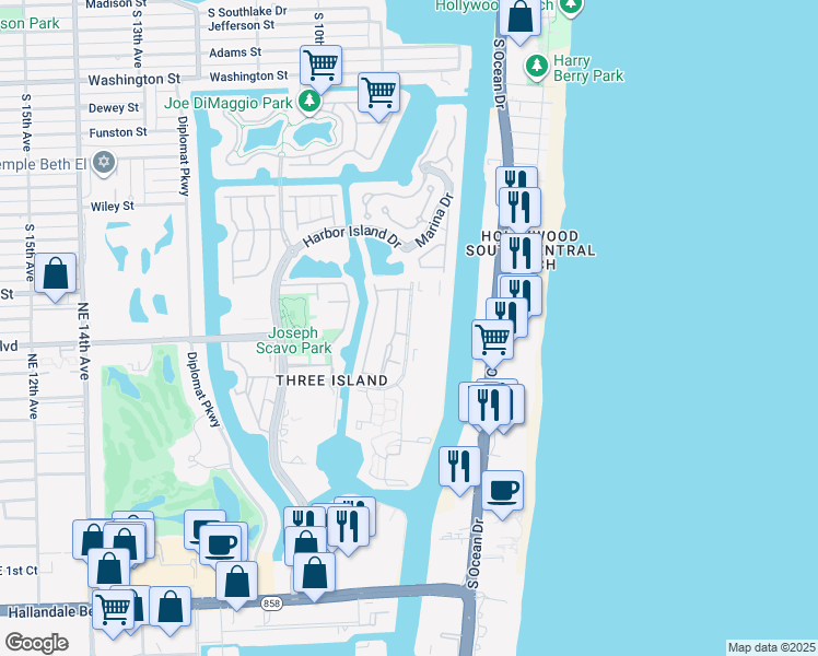 map of restaurants, bars, coffee shops, grocery stores, and more near 814 Northeast 27th Avenue in Hallandale Beach